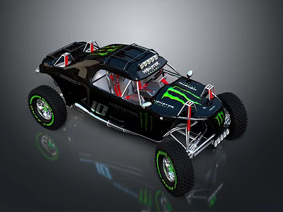 Black And Green Off Road Car With Monster Energy Logo And Large Wheels 3d model