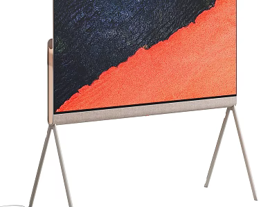 Sleek Modern TV with Metal Stand and Black Orange Screen 3d model