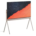 Sleek Modern TV with Metal Stand and Black Orange Screen