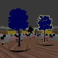 Serene Outdoor Deck Area With Wooden Flooring Trees And Seating Benches