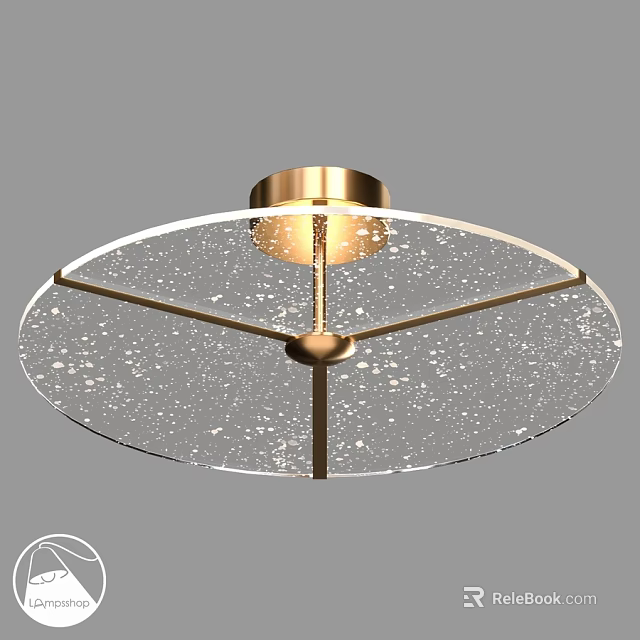 Elegant Modern Ceiling Light With Gold Frame And Transparent Speckled Shade 3d model 