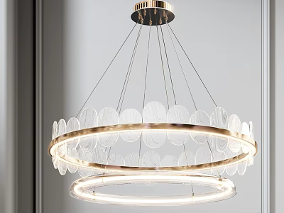 Modern Golden Chandelier With Transparent Circular Discs And Double Layer Ring Design 3d model