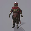 Armored Warrior Character In Intricate Armor With Red Cape And Detailed Helmet Design
