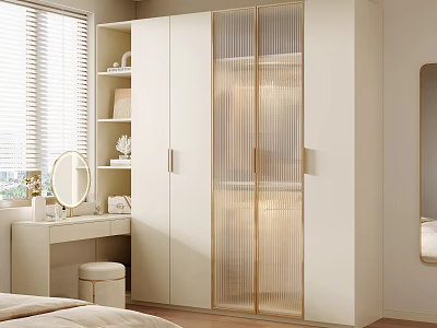 Modern Cloakroom Interior With White Cabinets Glass Doors Dressing Table And Natural Light 3d model