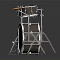 Shiny Metallic Drum Set With White Heads Cymbals And Metal Stands