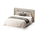 Elegant Upholstered Bed With Neutral Bedspread And Striped Throw Pillows