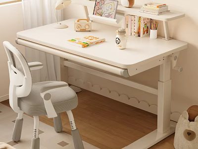 Adjustable Kids Study Desk and Chair Set with Ergonomic Design Lamp Books and Stationery 3d model