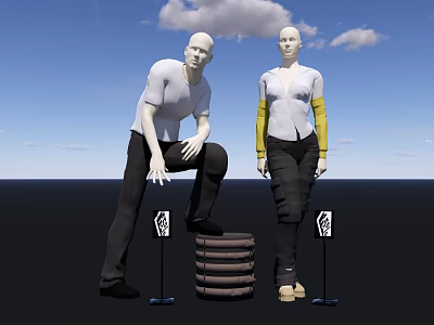 Two 3D Character Models In Different Poses 3d model