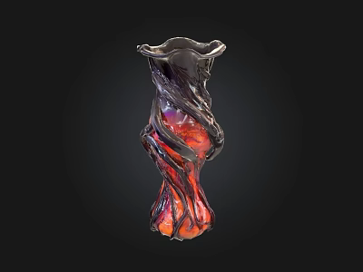 Artistic Glass Vase With Purple Red Orange Swirl Patterns Unique Flowing Shape For Home Decor 3d model