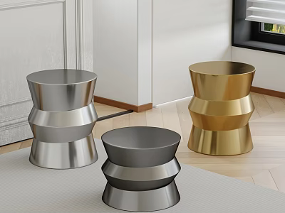 Modern Metal Stacked Stools In Silver Gold Gray For Indoor Home Decor 3d model