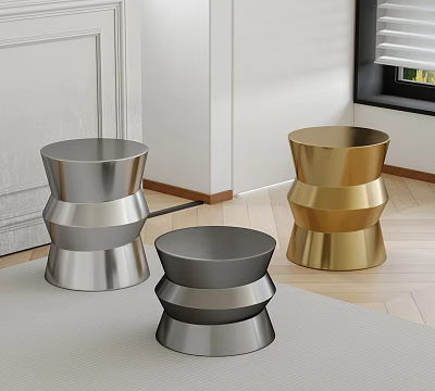 Modern Metal Stacked Stools In Silver Gold Gray For Indoor Home Decor 3d model