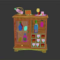 Wooden Wine Cabinet With Wine Bottles Glasses And Decorative Storage Compartments