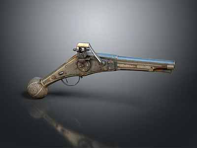 Antique Metallic Pistol With Engraved Details On Dark Background With Reflection 3d model