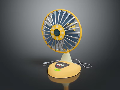 Efficient Yellow Computer Cooling Fan With Control Panel And Stable Power Cord Base 3d model