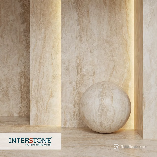 Beige Marble Sphere Structure With Textured Wall And Recessed Lighting 3d model 
