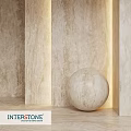 Beige Marble Sphere Structure With Textured Wall And Recessed Lighting