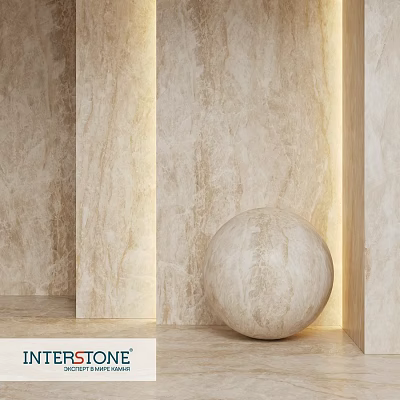 Beige Marble Sphere Structure With Textured Wall And Recessed Lighting 3d model
