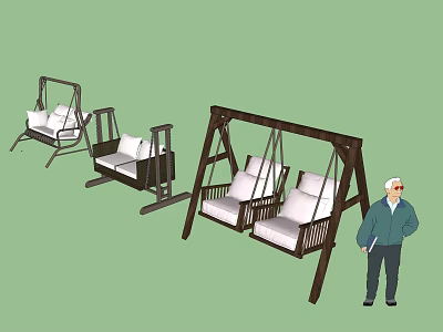 Outdoor Wooden Frame Swing Chairs With White Cushions And Various Designs 3d model