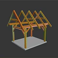 Orange Wooden Architectural Model With Triangular Roof Frames And White Base