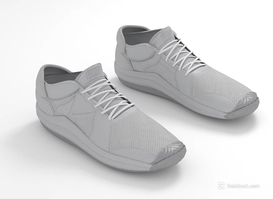 Gray Casual Shoes With Mesh Upper And White Laces For Everyday Wear 3d model 