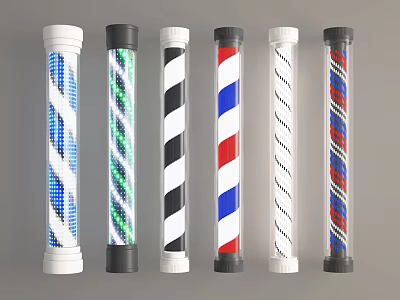 Assorted Colorful Barber Poles Showcasing Striped And Patterned Designs 3d model