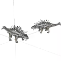 Two Silver Metal Dinosaur Models With Spiked Backs For Decorative 3d model