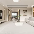 Modern Living Dining Room Interior With TV Sofa Area Rug Artwork And Dining Table