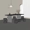 Modern Black Tea Table and Chairs with Tea Set Dried Flowers in Bright Room