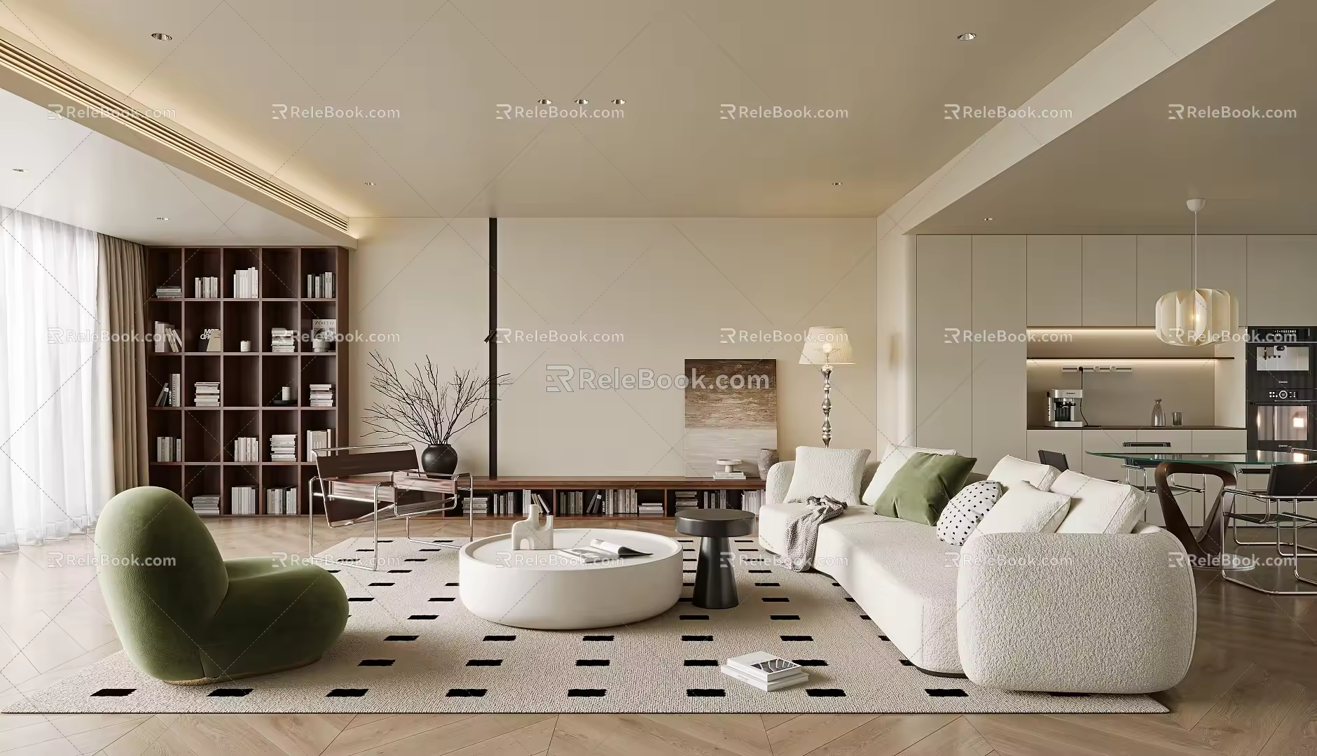 Cream Style Sofa Coffee Table Combination Multi-person Sofa Sofa Curved Sofa Round Mother and Mother Coffee Table Single Sofa Chair Floor Lamp Dining Table and Chair Combination Dining Side 3d model