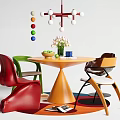 Modern Dining Table and Chair Memphis Dining Table and Chair Dopamine Dining Table Round Dining Table Bauhaus Chandelier 3d model
