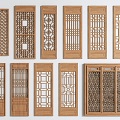 Wood carving antique doors and windows solid wood lattice hollow carved hollow window lattice screen partition 3d model