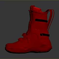 Functional Black Everyday Boots With Red Top And Adjustable Straps 3d model