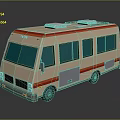 Beige Orange Striped Mobile Vehicle With Green Windows Roof Equipment And Side Compartments