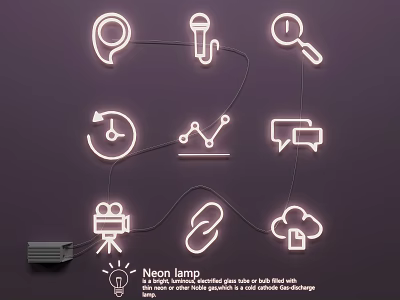 Neon Light Fixture Set With Icon Themed Designs And Interconnected Decorative Elements 3d model