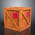 Sturdy Wooden Crate Featuring Wooden Planks Red Labels And Metal Rivets Design