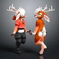 Two Anthropomorphic Deer Characters Holding Hands With White Antlers Brown Fur And Red Shirt