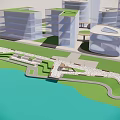 Modern Urban Waterfront Landscape Design with Curved Walkways Green Spaces and Trees