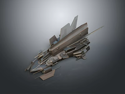 Futuristic Sci-Fi Aircraft Model With Multiple Sharp Metallic Wings And Aerodynamic Structure 3d model