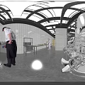Commercial Catering Kitchen Interior With Chefs Working At Stainless Steel Worktables And Commercial Appliances