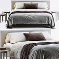 Stylish Double Bed With Gray Bedding White Pillows Brown Cushion And Wooden Stools