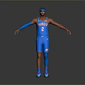 Man Wearing Blue Thunder Jersey Number 3 With Arm Knee Sleeves And Blue Sneakers