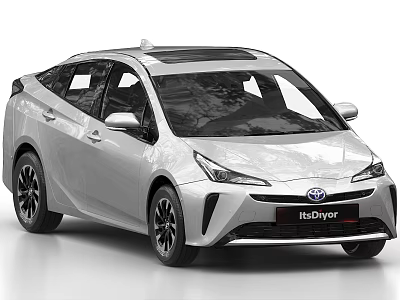 White Toyota Prius Sedan With Modern Front Design And Black Wheels 3d model