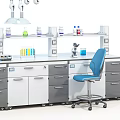Modern Laboratory Interior With Lab Bench Cabinets Reagent Bottles And Ventilation Arm