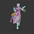 Colorful Female Character In Traditional Outfit With Phoenix Motifs And Graceful Lifted Leg Pose