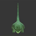 Standing Green Lizard Like Cartoon Character With Front And Back Views On Gray Reflective Background