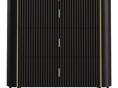 Modern Black Sideboard With Vertical Striped Design Gold Handles And Trim 3d model