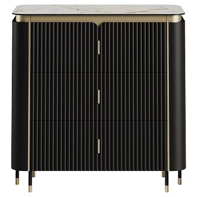 Modern Black Sideboard With Vertical Striped Design Gold Handles And Trim 3d model