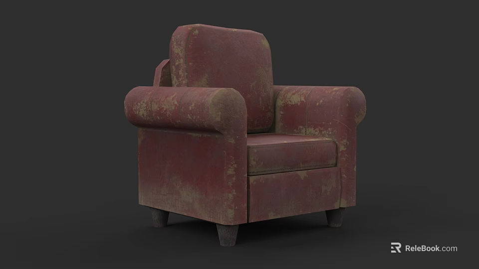 Vintage Red Armchair With Worn Texture And Classic Design Details 3d model 