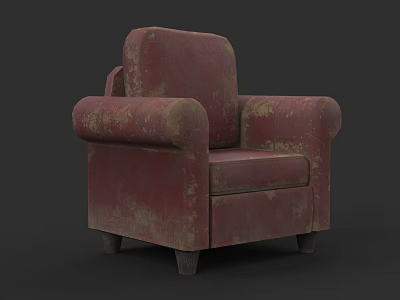 Vintage Red Armchair With Worn Texture And Classic Design Details 3d model
