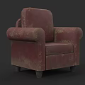 Vintage Red Armchair With Worn Texture And Classic Design Details